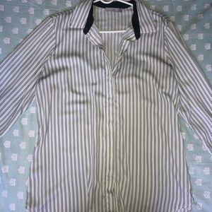 Black and white striped button down top